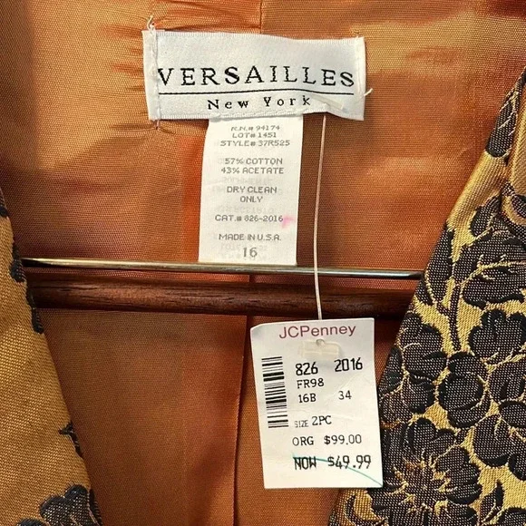 Versailles NewYork VTG suit blazer, gold, and navy floral USA lined NWT size 16 - Picture 2 of 7